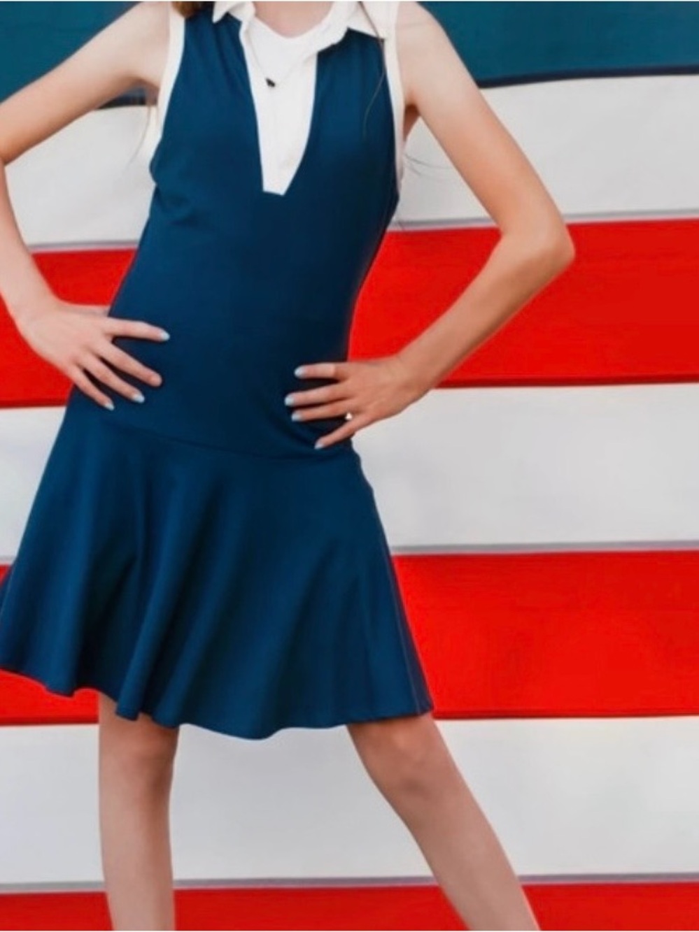 Heart Hips Navy Blue Polo Dress with White Trim